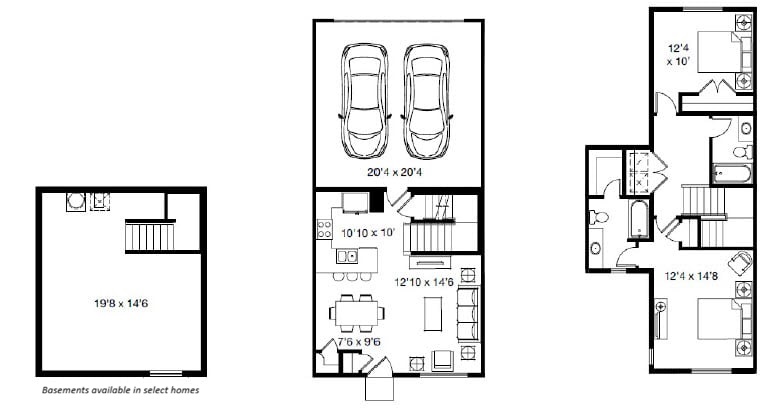 Floor plan for 2 beds, 2 baths, 1148 sqft